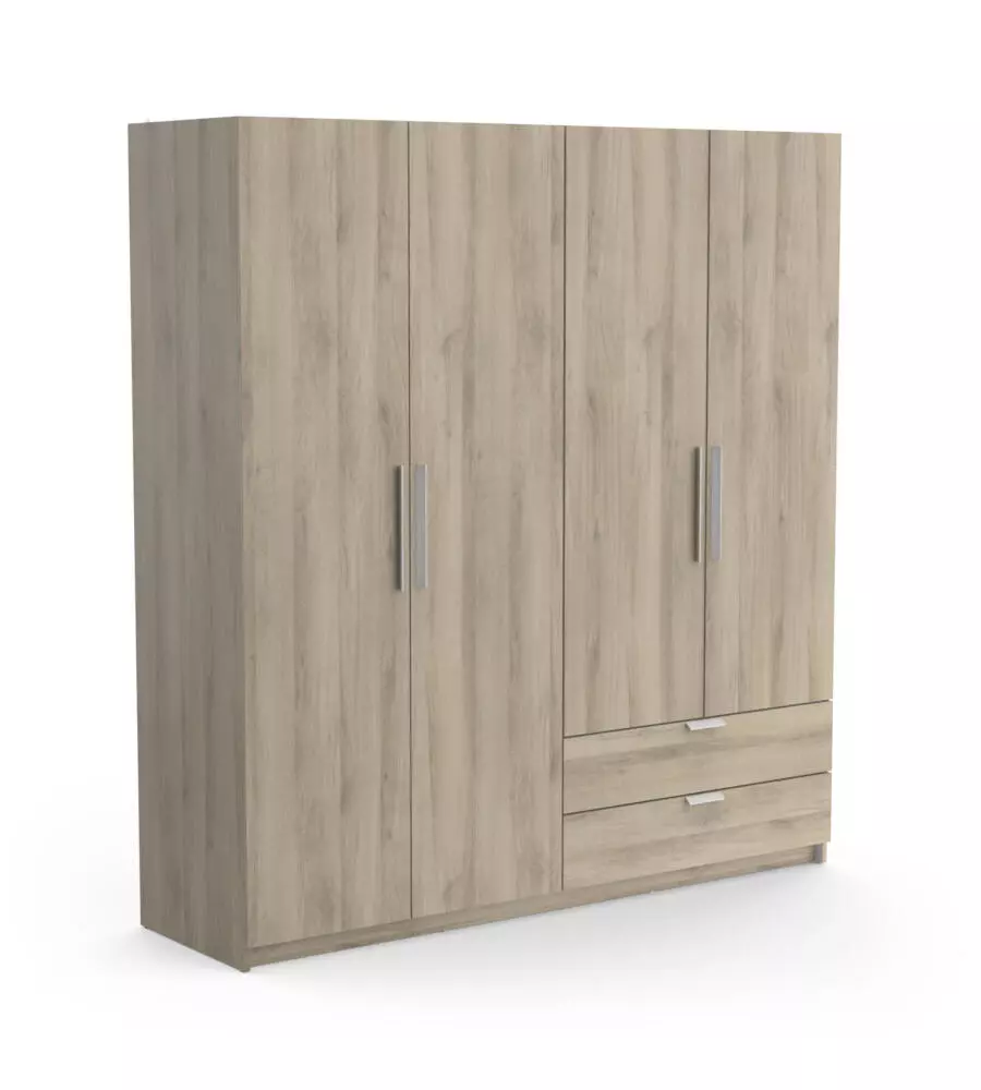 ARMADIO 4 ANTE E 2 CASSETTI QUERCIA, 178X51,4x191,5 CM